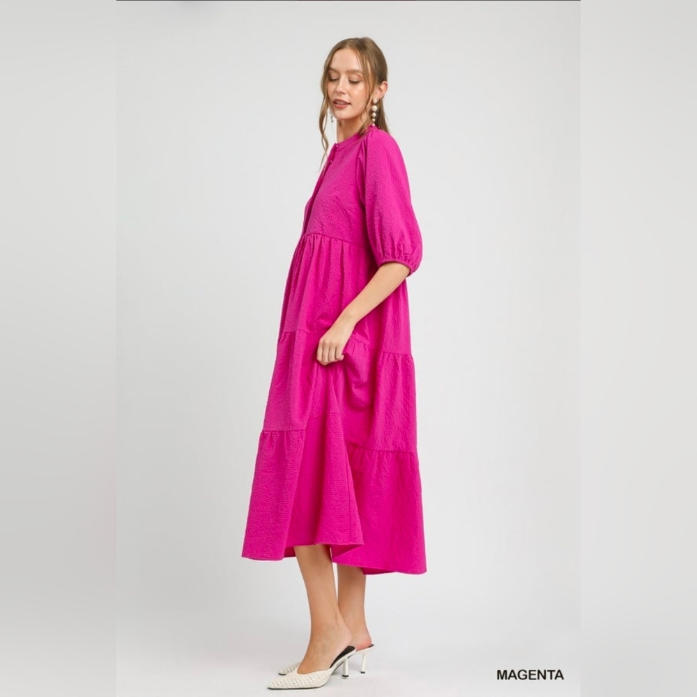 Umgee Midi Dress Size Medium Magenta NWOT